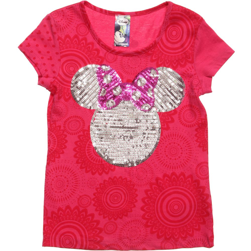 Desigual - Girls Pink Sequinned Minnie Mouse T-Shirt | Childrensalon