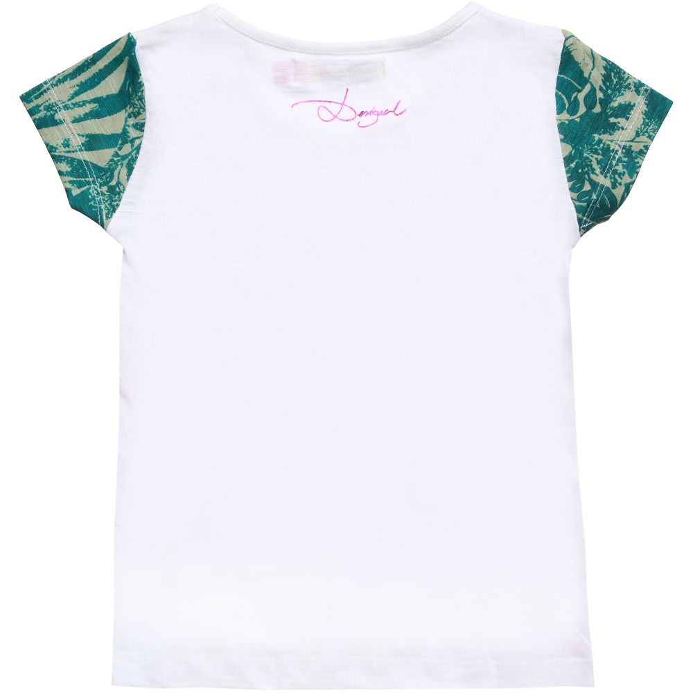Desigual-Girls White Tropical Floral Parrot T-Shirt  | Childrensalon Outlet