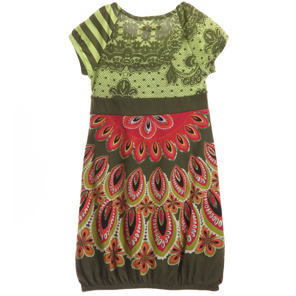 Desigual-Green Cotton Jersey Dress with Floral Print | Childrensalon Outlet