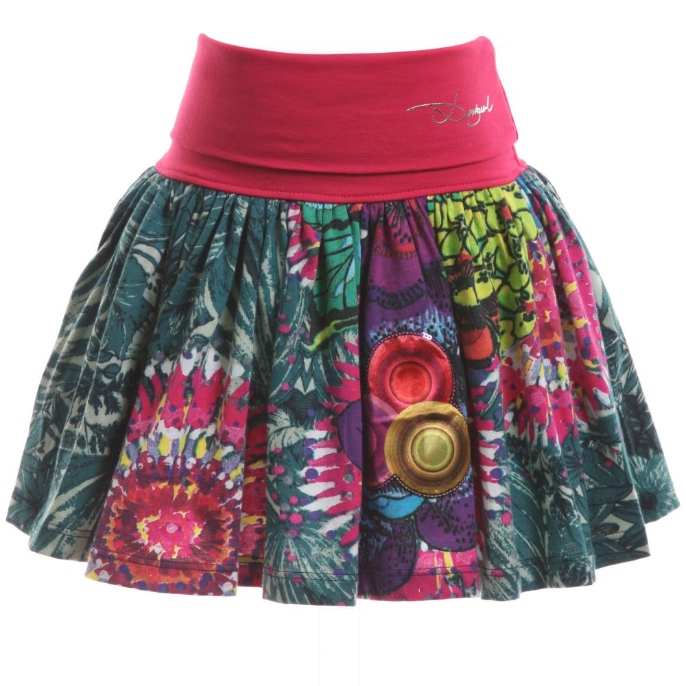 Desigual - Green Cotton Jersey Jungle & Floral Skirt | Childrensalon