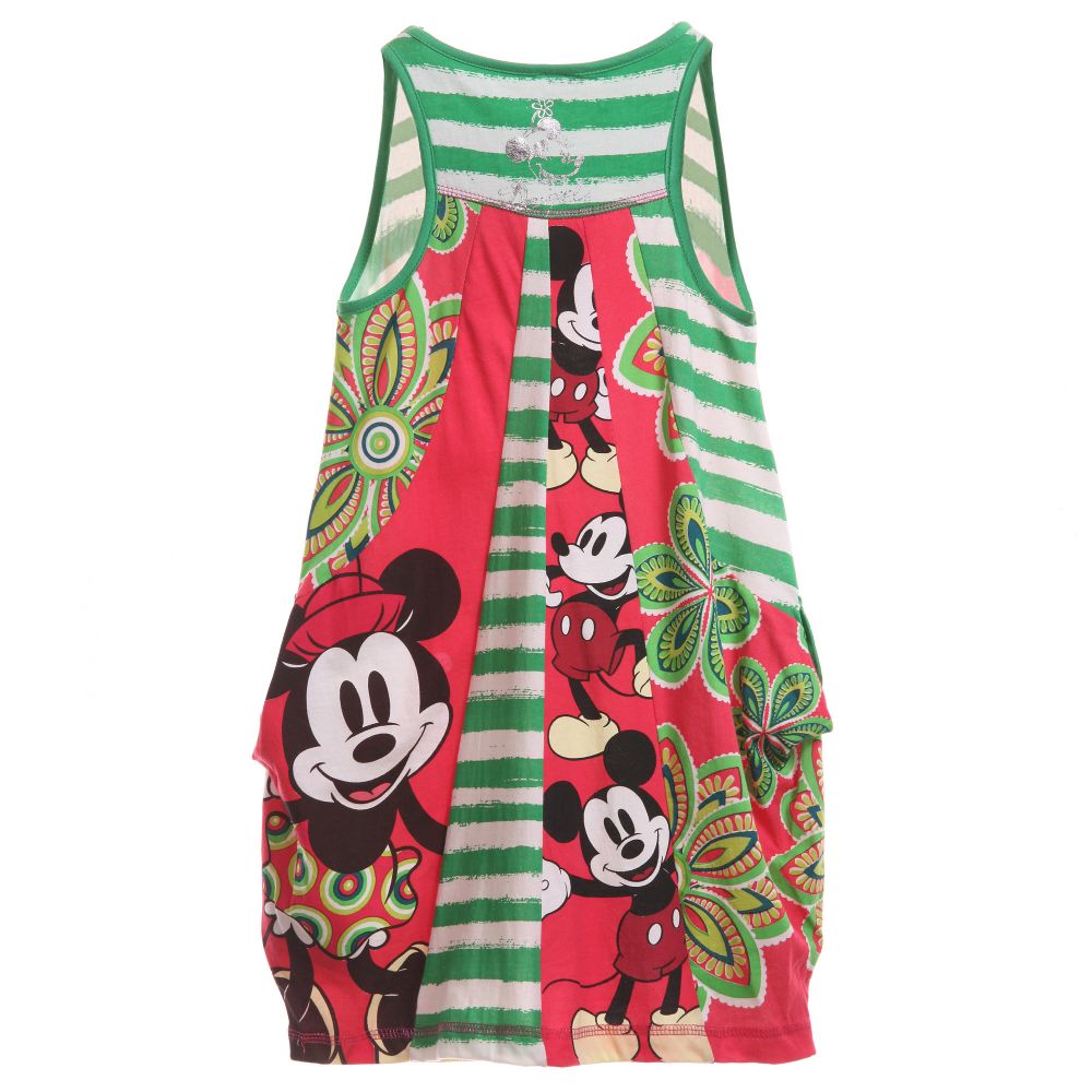 Desigual-فستان جيرزي مخطط بطبعة أزهار و ميكي ماوس بلون أخضر | Childrensalon Outlet