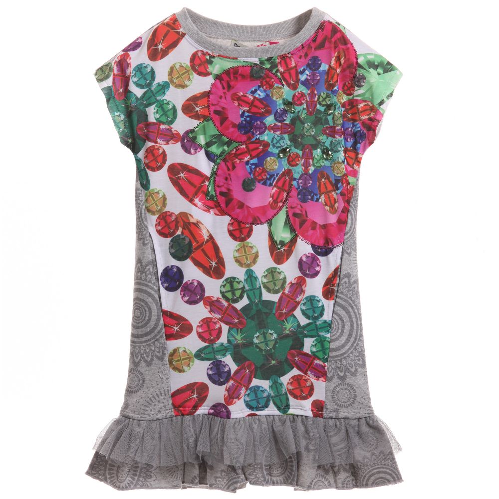 Desigual - Jersey Jewel Print Dress with Sequins & Gems  | Childrensalon