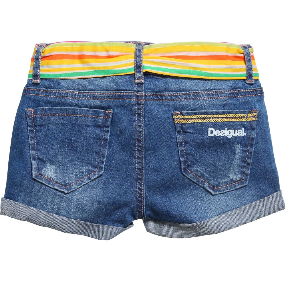 Desigual-Light Blue Denim Shorts with Floral Embroidery | Childrensalon Outlet