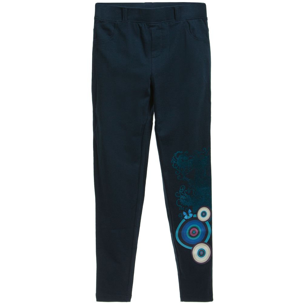 Desigual - Navy Blue Cotton Jersey Leggings  | Childrensalon