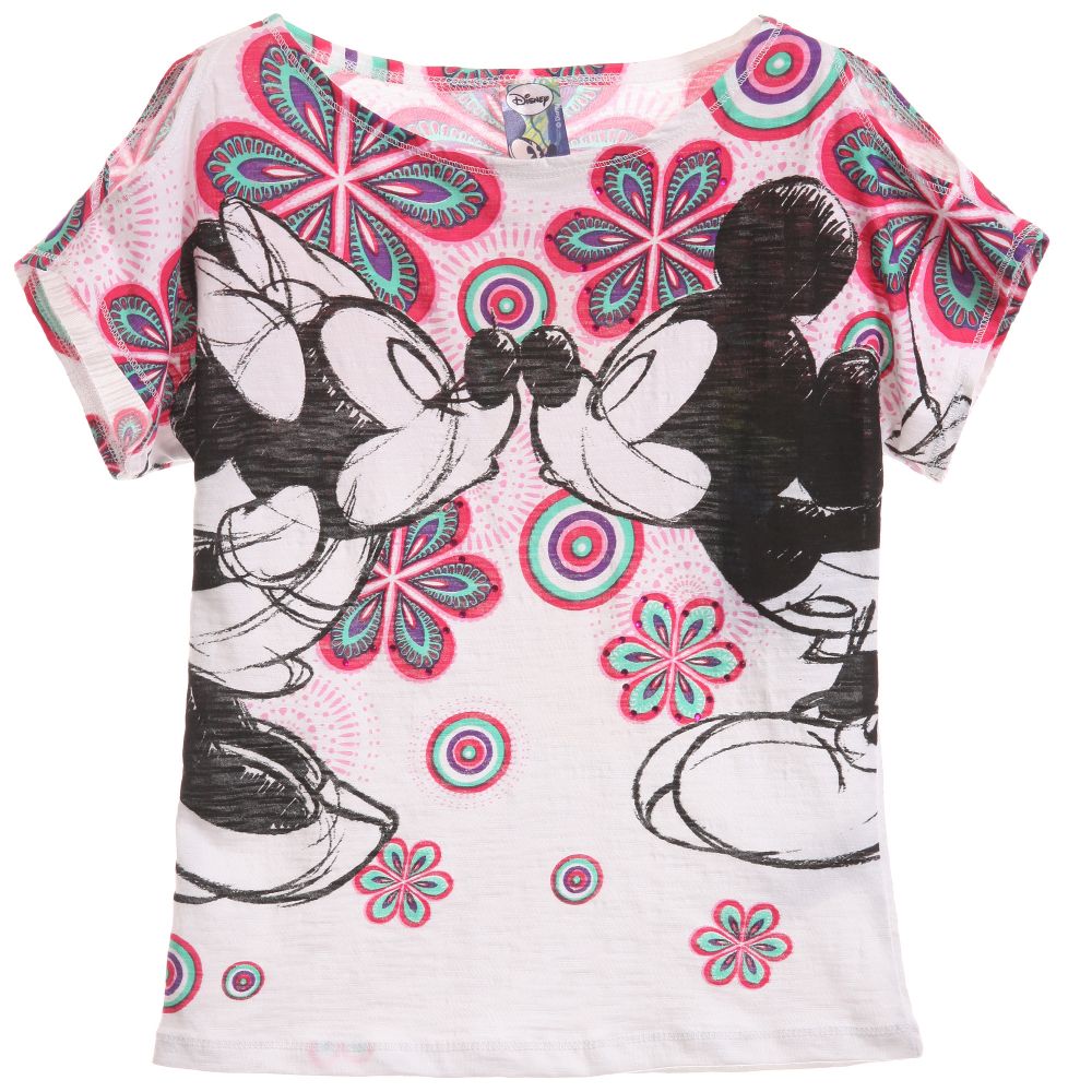 Desigual - White Cotton Jersey Mickey & Minnie Mouse Top | Childrensalon