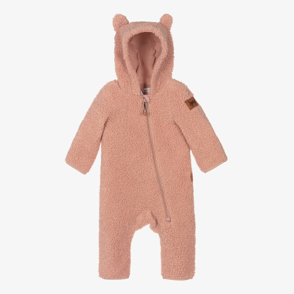 Deux par Deux - Baby Girls Pink Teddy Pramsuit | Childrensalon