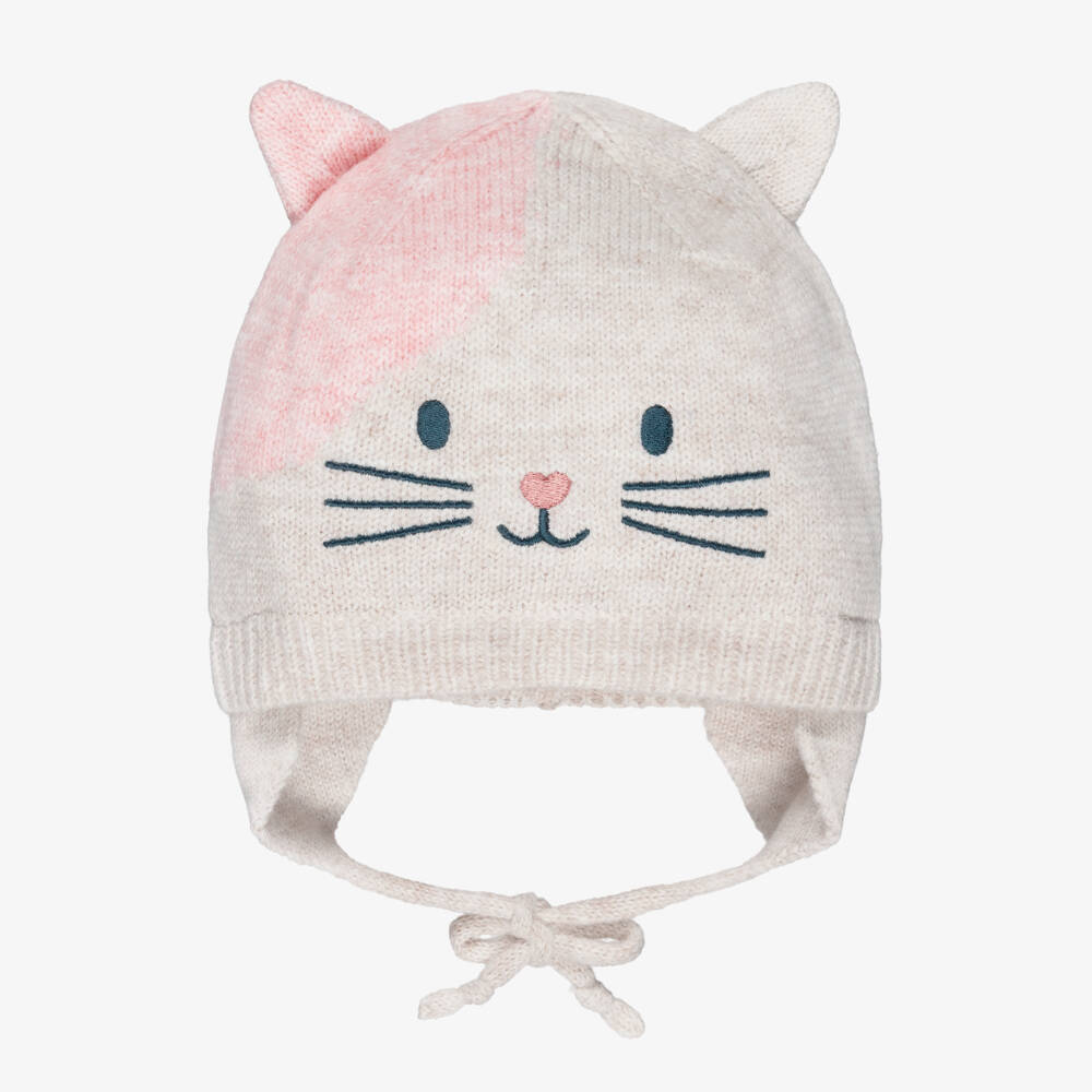 Deux par Deux-Beige Knitted Hat With Cat Face & Ears | Childrensalon Outlet