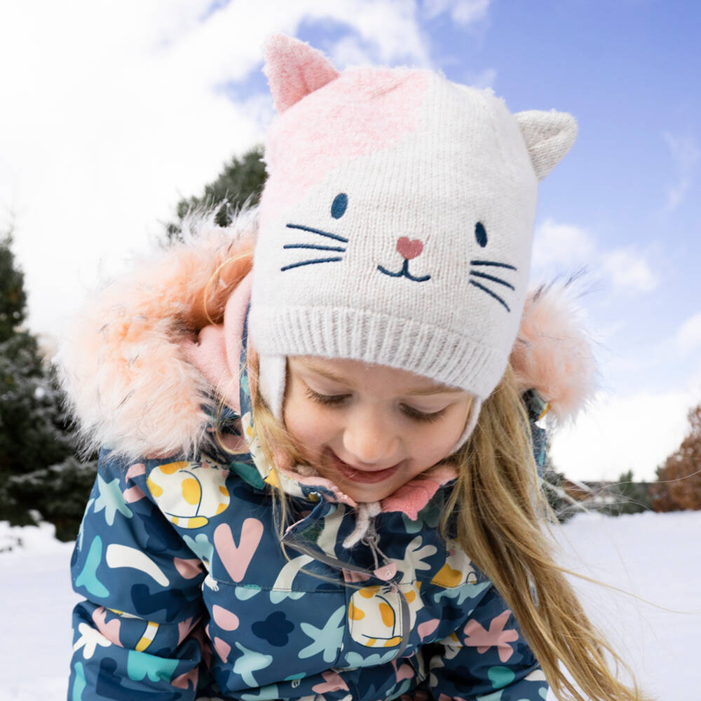 Deux par Deux-Beige Knitted Hat With Cat Face & Ears | Childrensalon Outlet
