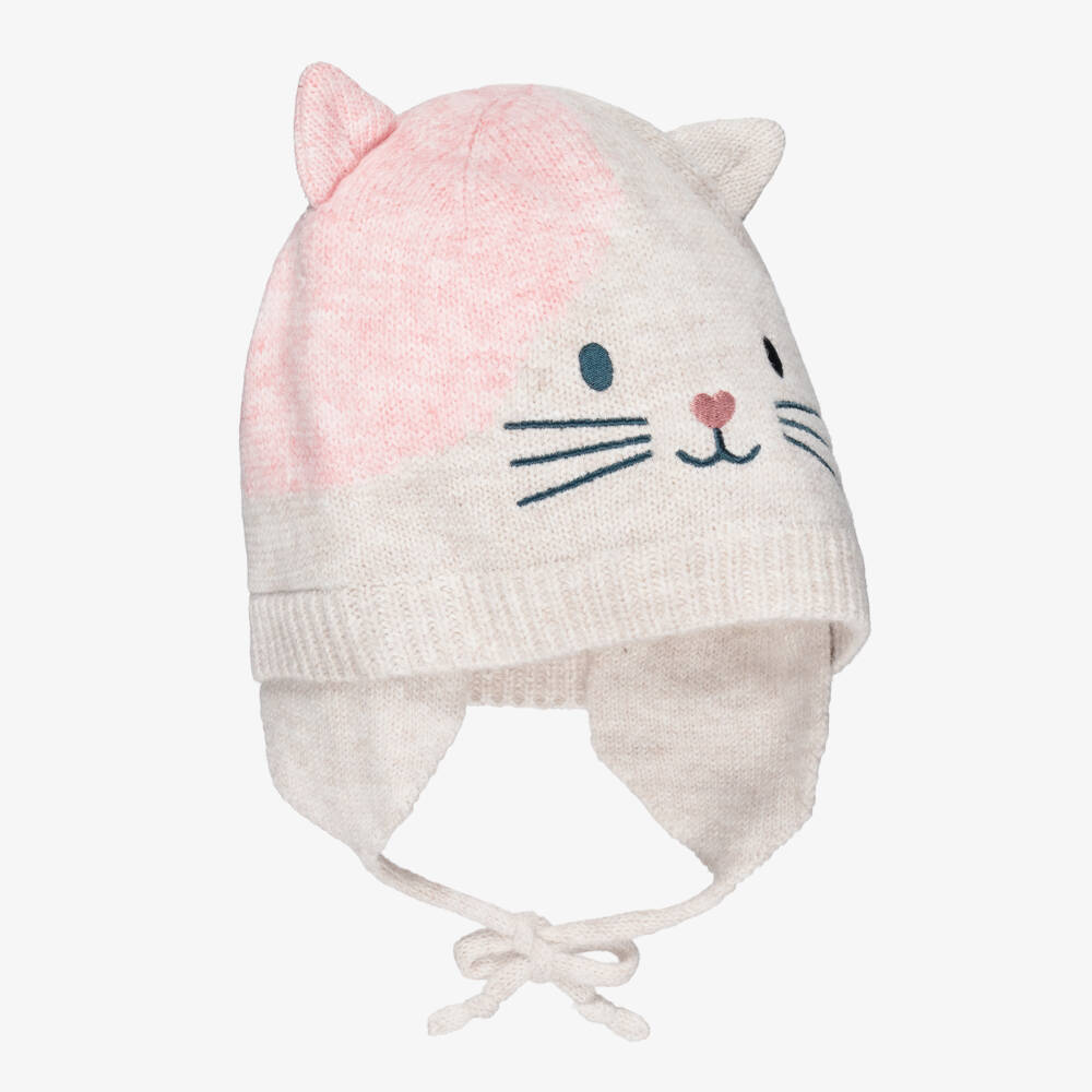 Deux par Deux-Beige Knitted Hat With Cat Face & Ears | Childrensalon Outlet