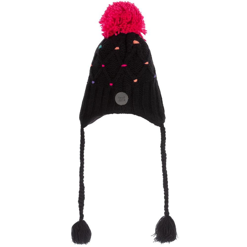 Deux par Deux-Черная вязаная шапочка с помпоном | Childrensalon Outlet