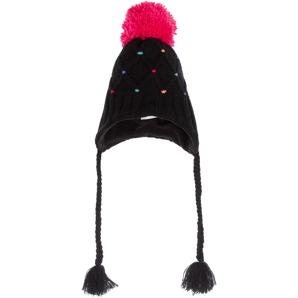 Deux par Deux - Black Knitted Pom-Pom Hat | Childrensalon