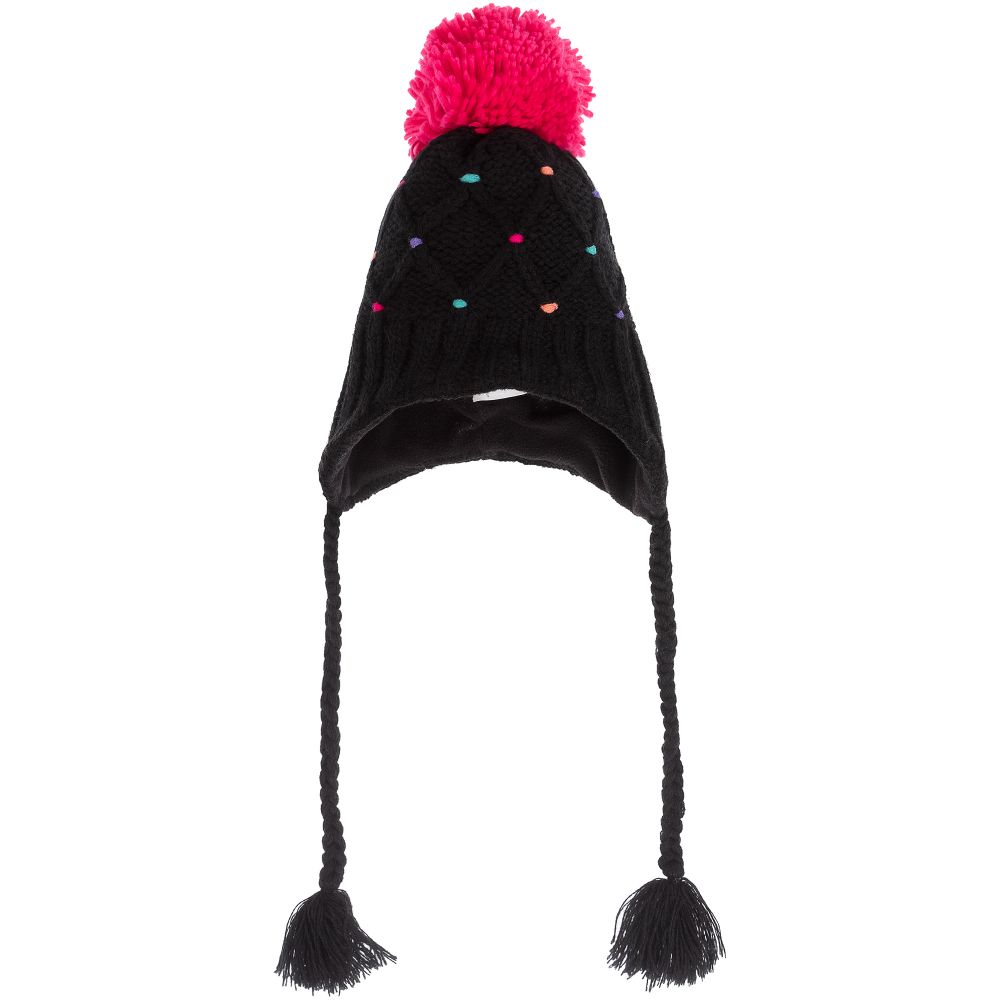 Deux par Deux - Bonnet noir en tricot à pompons | Childrensalon