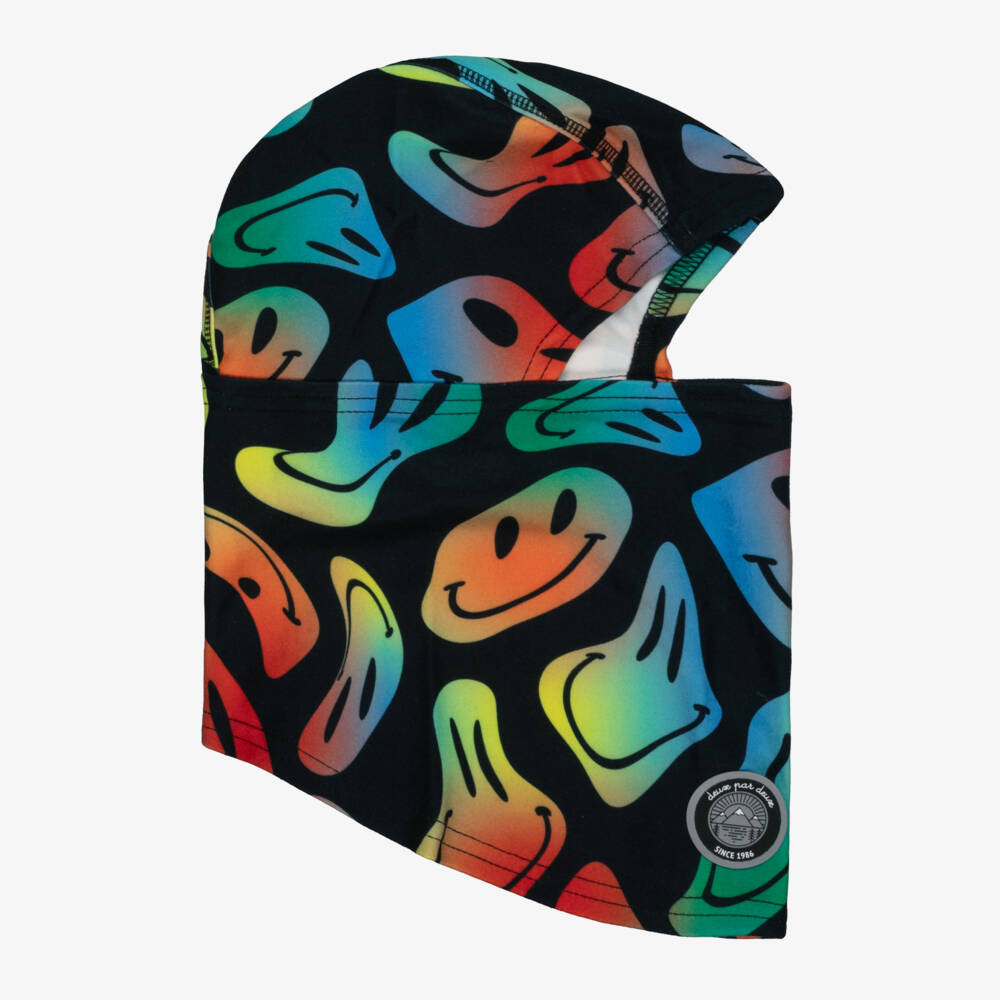 Deux par Deux-Boys Black Brushed Jersey Smiling Faces Balaclava | Childrensalon Outlet