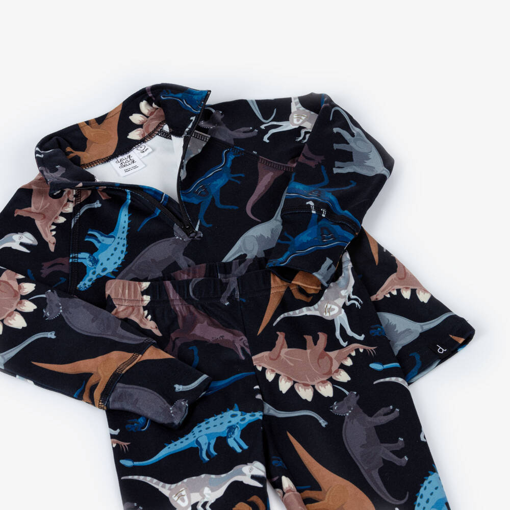 Deux par Deux-Boys Black Dinosaur Print Thermal Base Layer Set | Childrensalon Outlet