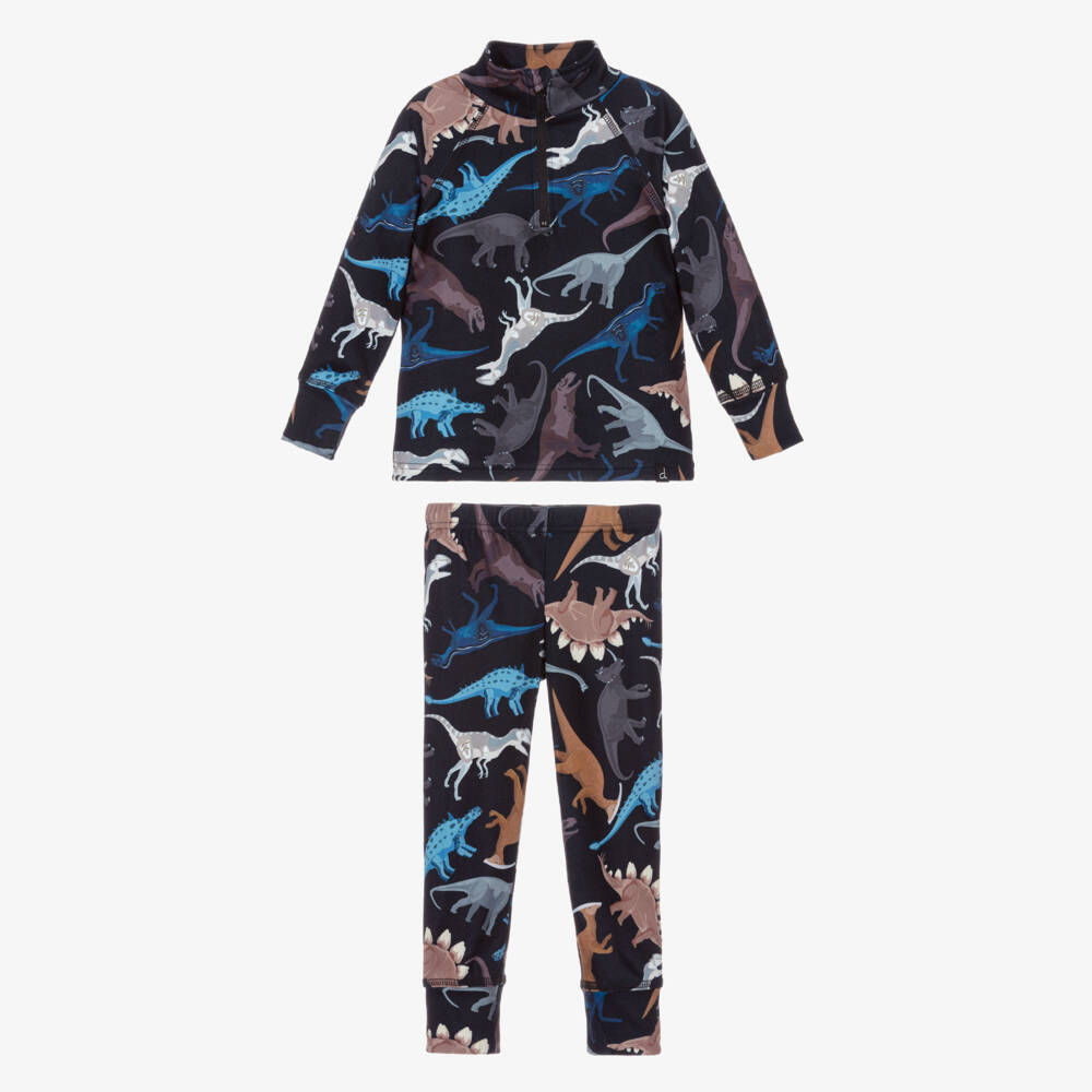Deux par Deux-Boys Black Dinosaur Print Thermal Base Layer Set | Childrensalon Outlet