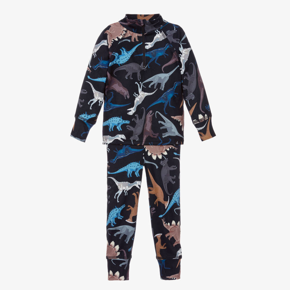 Deux par Deux-Boys Black Dinosaur Print Thermal Base Layer Set | Childrensalon Outlet