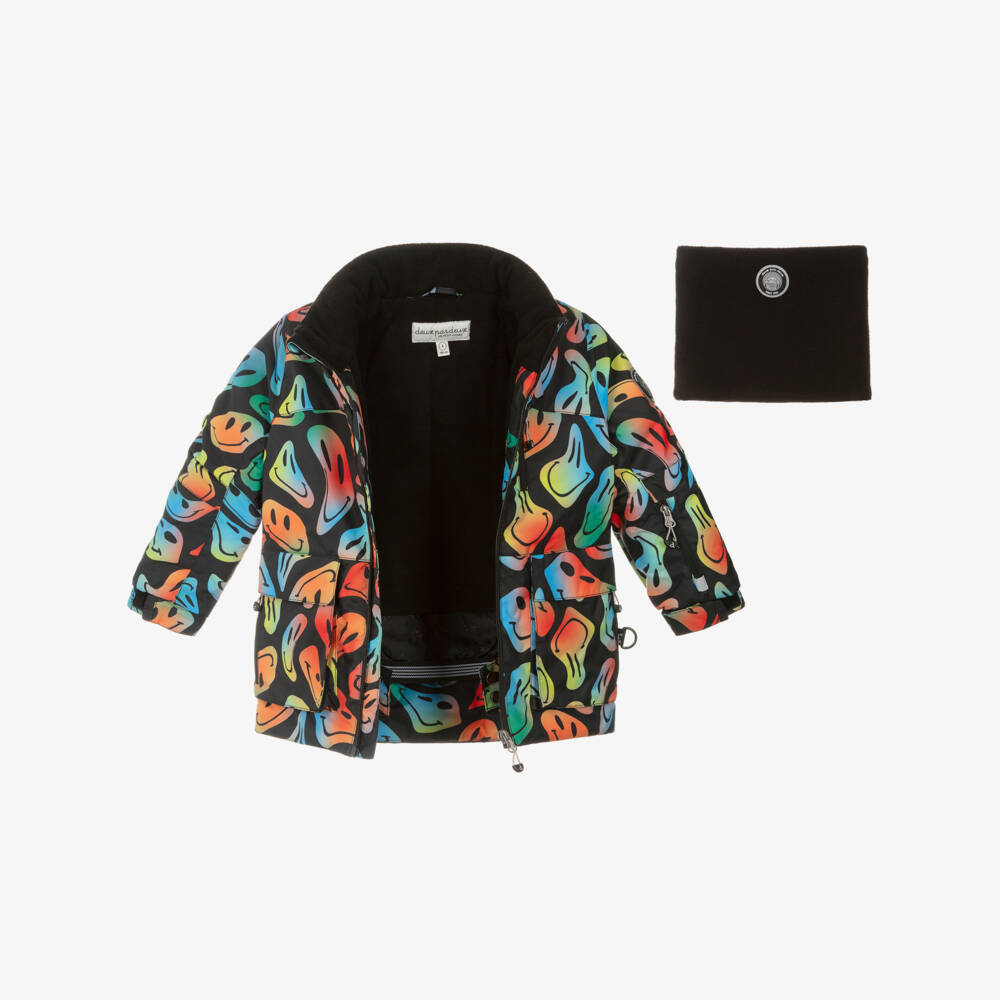 Deux par Deux-Boys Black & Multicolour Smiling Faces Snowsuit | Childrensalon Outlet