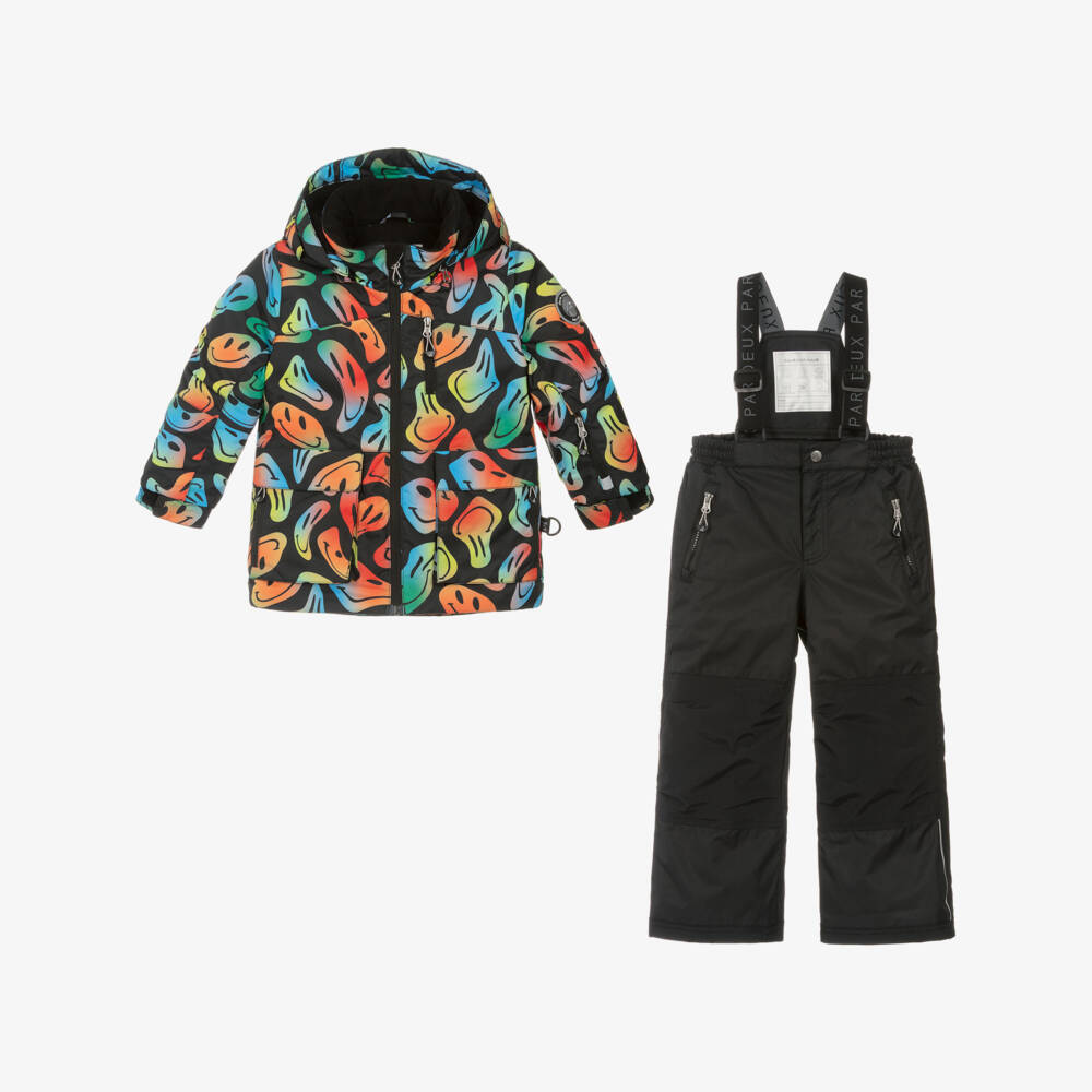 Deux par Deux-Boys Black & Multicolour Smiling Faces Snowsuit | Childrensalon Outlet