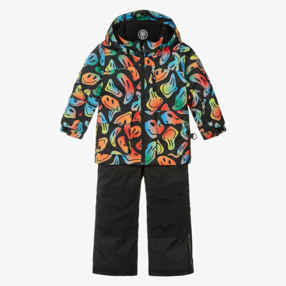 Deux par Deux-Boys Black & Multicolour Smiling Faces Snowsuit | Childrensalon Outlet