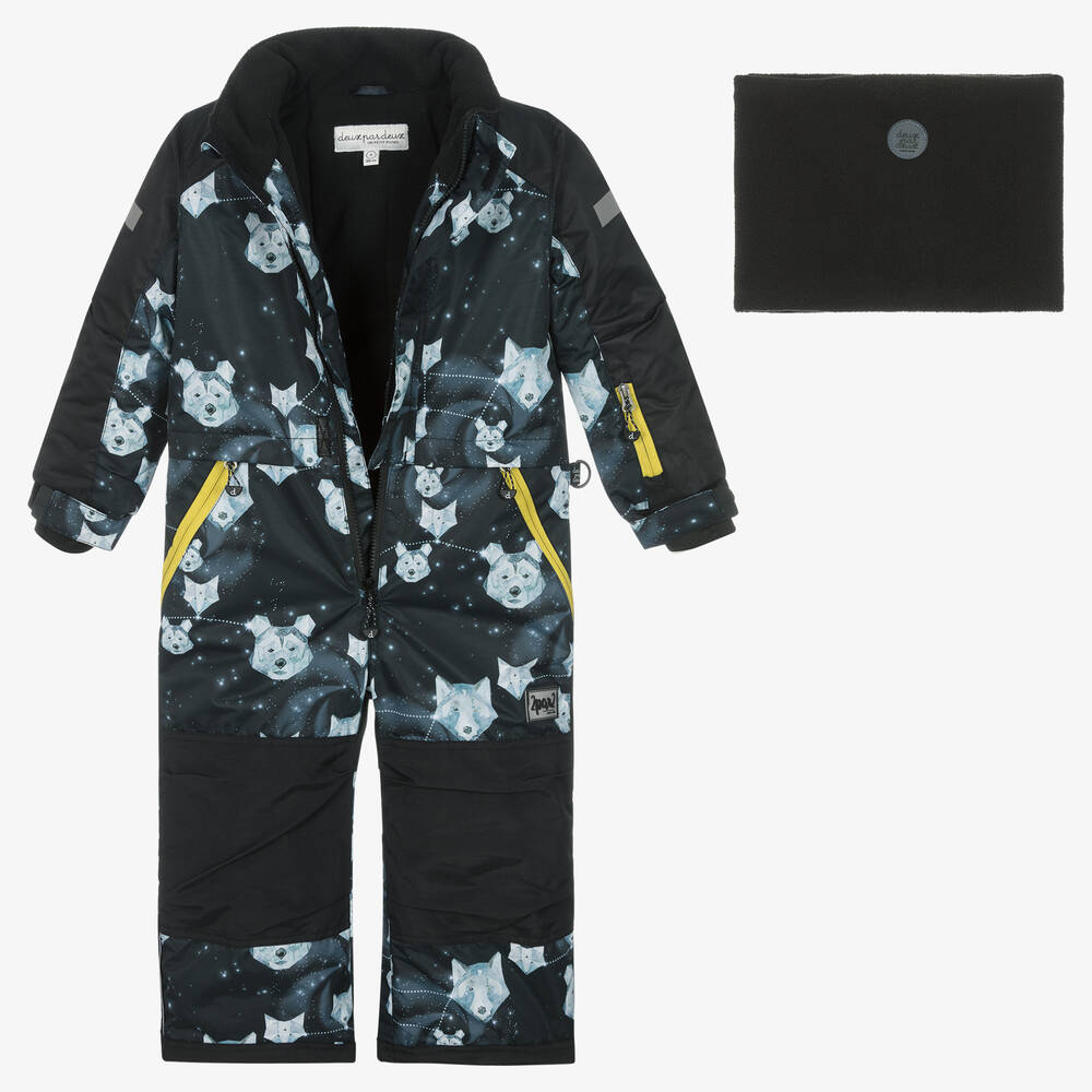 دو بار دو-أوفرول للثلج بطبعة بولار بير لون أسود للأولاد | Childrensalon Outlet