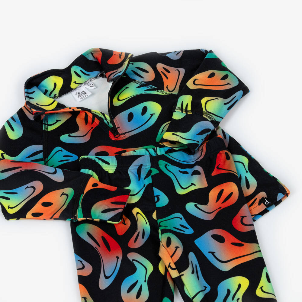 Deux par Deux-Boys Black Smiling Face Print Thermal Base Layer Set | Childrensalon Outlet