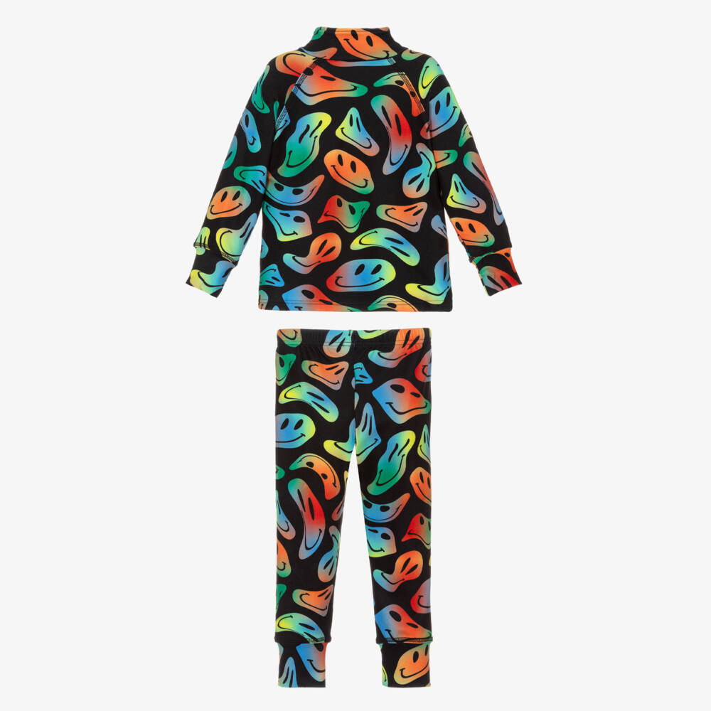 Deux par Deux-Boys Black Smiling Face Print Thermal Base Layer Set | Childrensalon Outlet