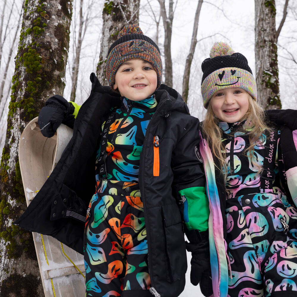 Deux par Deux-Boys Black Smiling Face Print Thermal Base Layer Set | Childrensalon Outlet