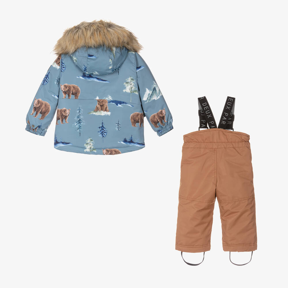 Deux par Deux-Голубая куртка с медведями и коричневый зимний комбинезон | Childrensalon Outlet