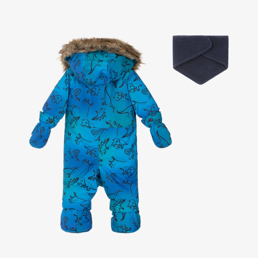 Deux par Deux-Boys Blue Dinosaur Print Snowsuit with Neck Warmer | Childrensalon Outlet