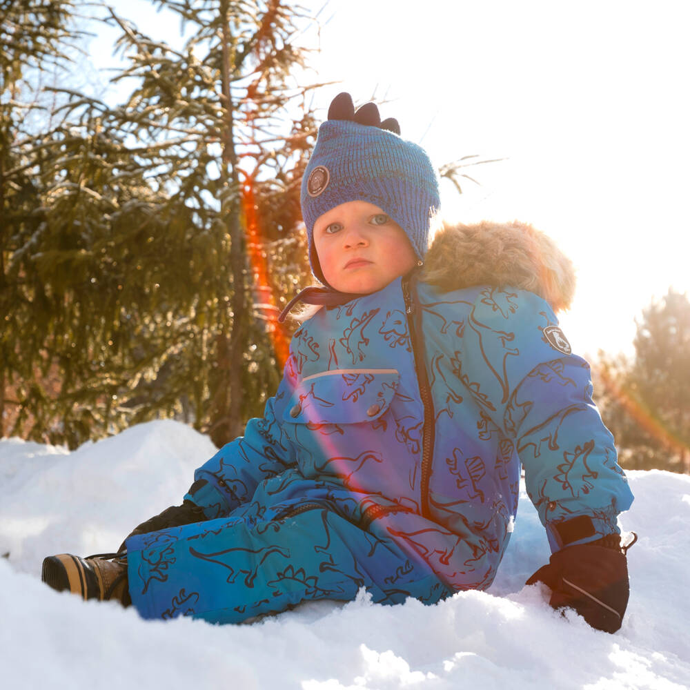 Deux par Deux-Boys Blue Dinosaur Print Snowsuit with Neck Warmer | Childrensalon Outlet