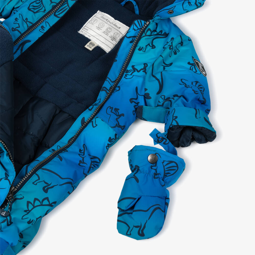 Deux par Deux-Boys Blue Dinosaur Print Snowsuit with Neck Warmer | Childrensalon Outlet