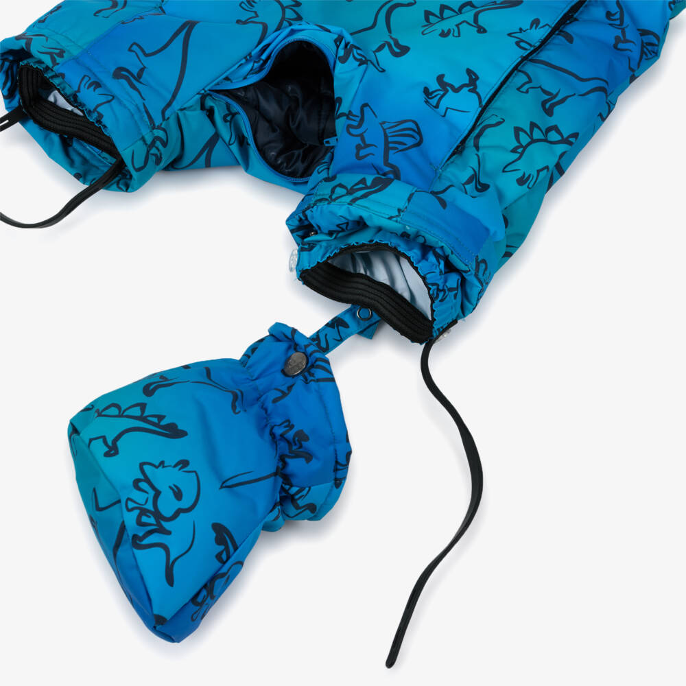 Deux par Deux-Boys Blue Dinosaur Print Snowsuit with Neck Warmer | Childrensalon Outlet