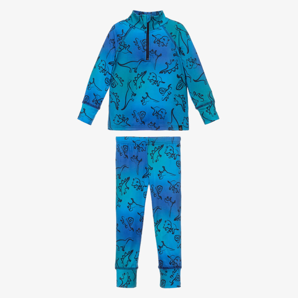 Deux par Deux-Boys Blue Dinosaur Print Thermal Set | Childrensalon Outlet