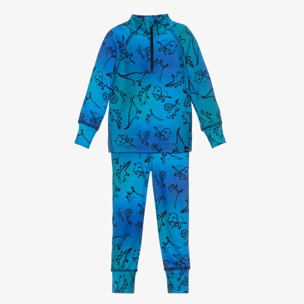 Deux par Deux-Boys Blue Dinosaur Print Thermal Set | Childrensalon Outlet