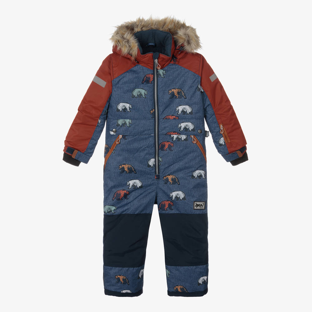 Deux par Deux - Boys Blue & Red Bear Snowsuit | Childrensalon
