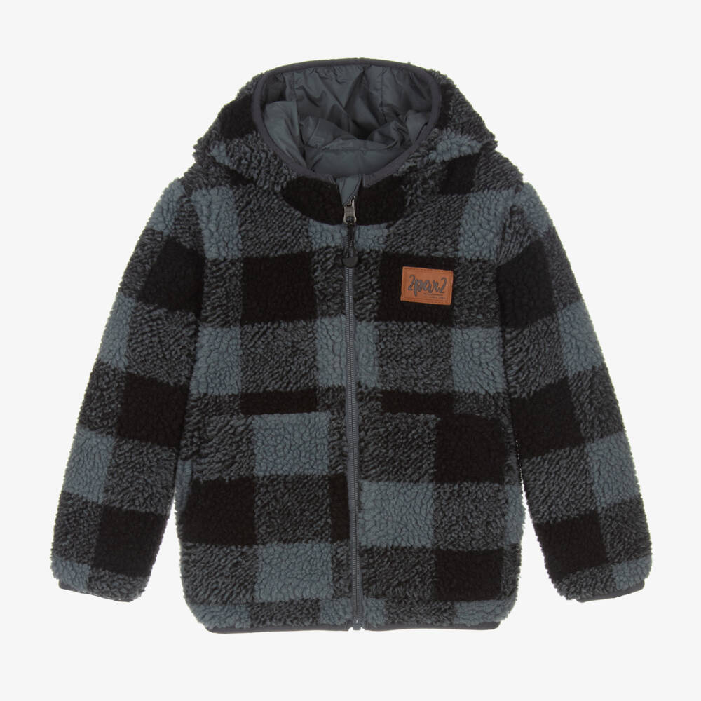 Deux par Deux-Boys Blue Reversible Cozy Coat | Childrensalon Outlet