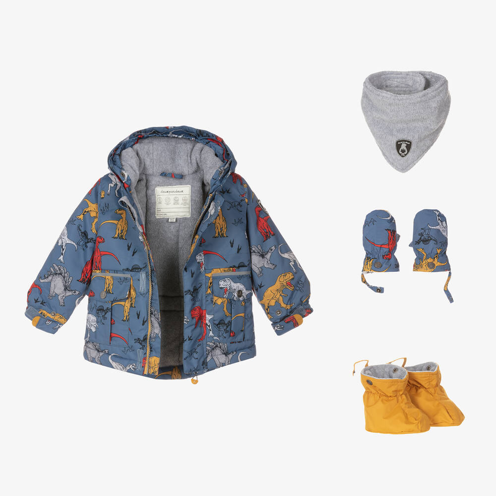 Deux par Deux-Синяя куртка с динозаврами и желтый зимний комбинезон | Childrensalon Outlet