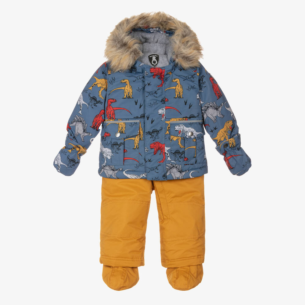 Deux par Deux - Boys Blue & Yellow Dino Snowsuit Set | Childrensalon