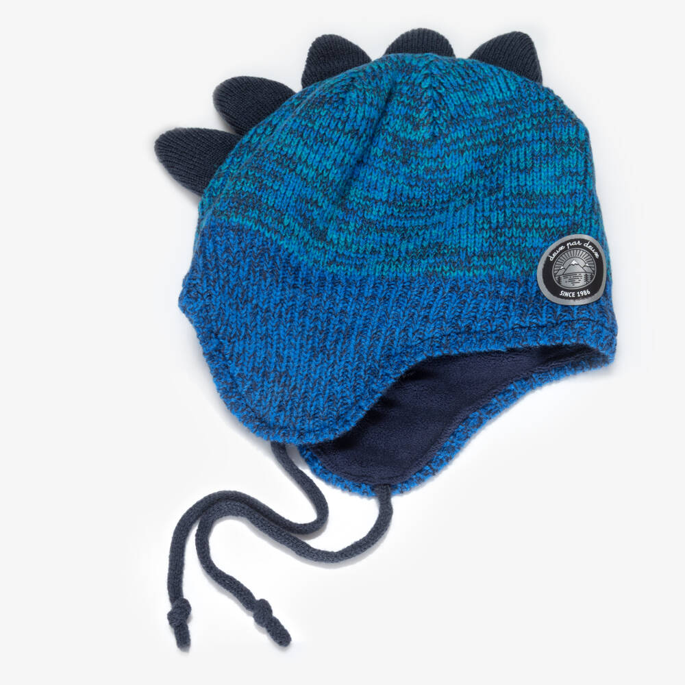 Deux par Deux-Boys Bright Blue Knitted Dinosaur Hat | Childrensalon Outlet