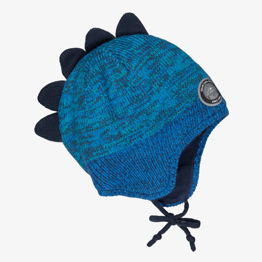 Deux par Deux-Boys Bright Blue Knitted Dinosaur Hat | Childrensalon Outlet