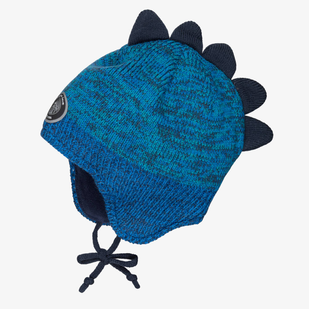 Deux par Deux-Boys Bright Blue Knitted Dinosaur Hat | Childrensalon Outlet