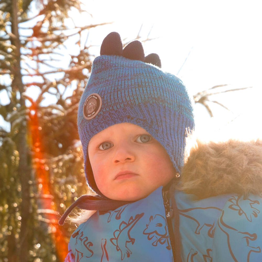 Deux par Deux-Boys Bright Blue Knitted Dinosaur Hat | Childrensalon Outlet