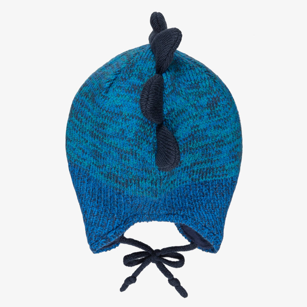 Deux par Deux-Boys Bright Blue Knitted Dinosaur Hat | Childrensalon Outlet