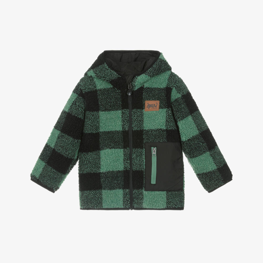 Deux par Deux-Boys Green & Black Reversible Jacket | Childrensalon Outlet
