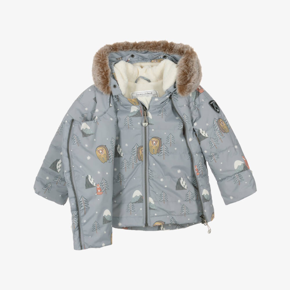 Deux par Deux-Boys Grey Arctic Animal Print Snowsuit | Childrensalon Outlet