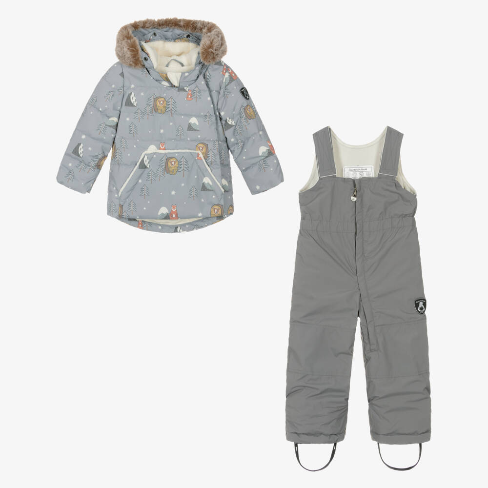 Deux par Deux-Boys Grey Arctic Animal Print Snowsuit | Childrensalon Outlet