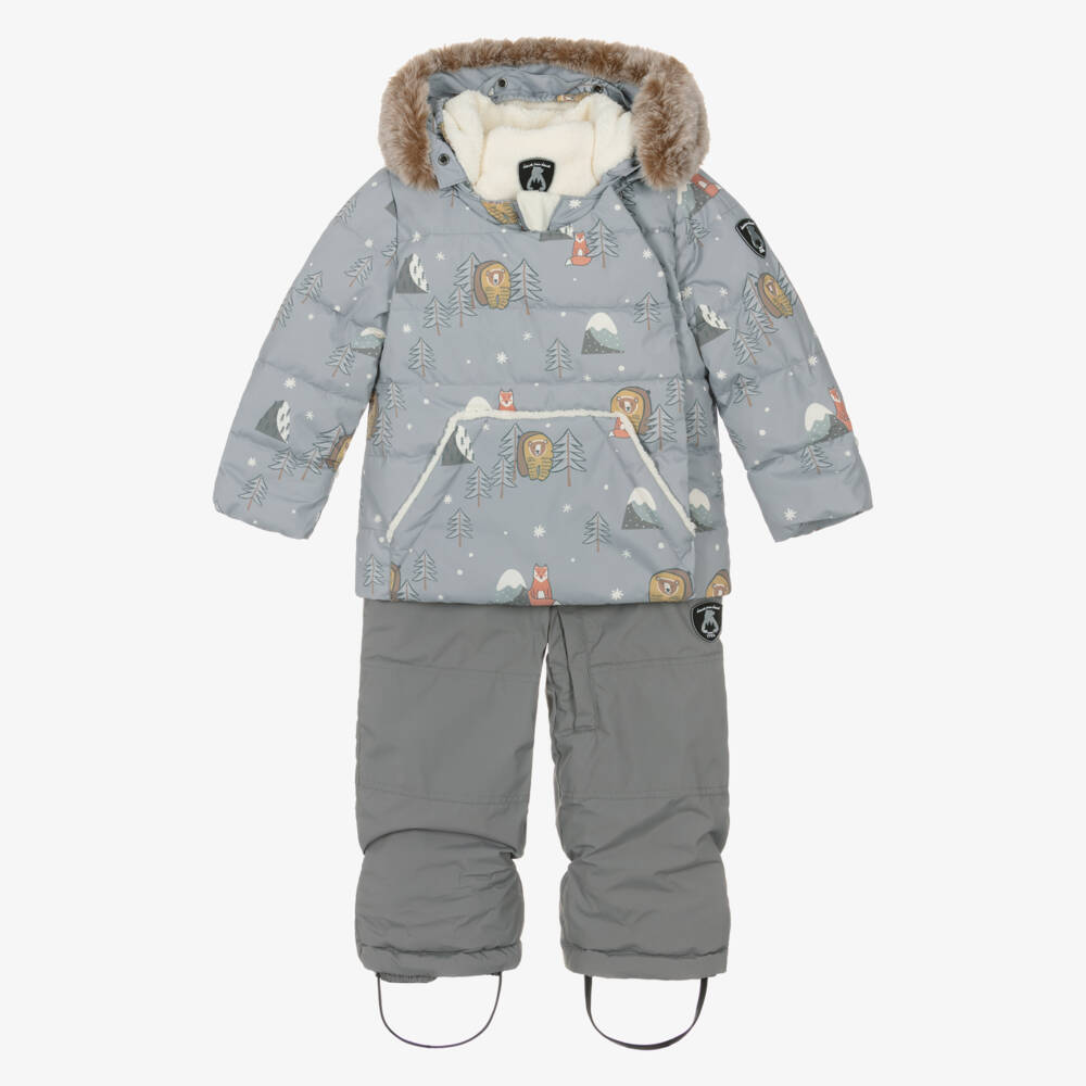 Deux par Deux-Boys Grey Arctic Animal Print Snowsuit | Childrensalon Outlet