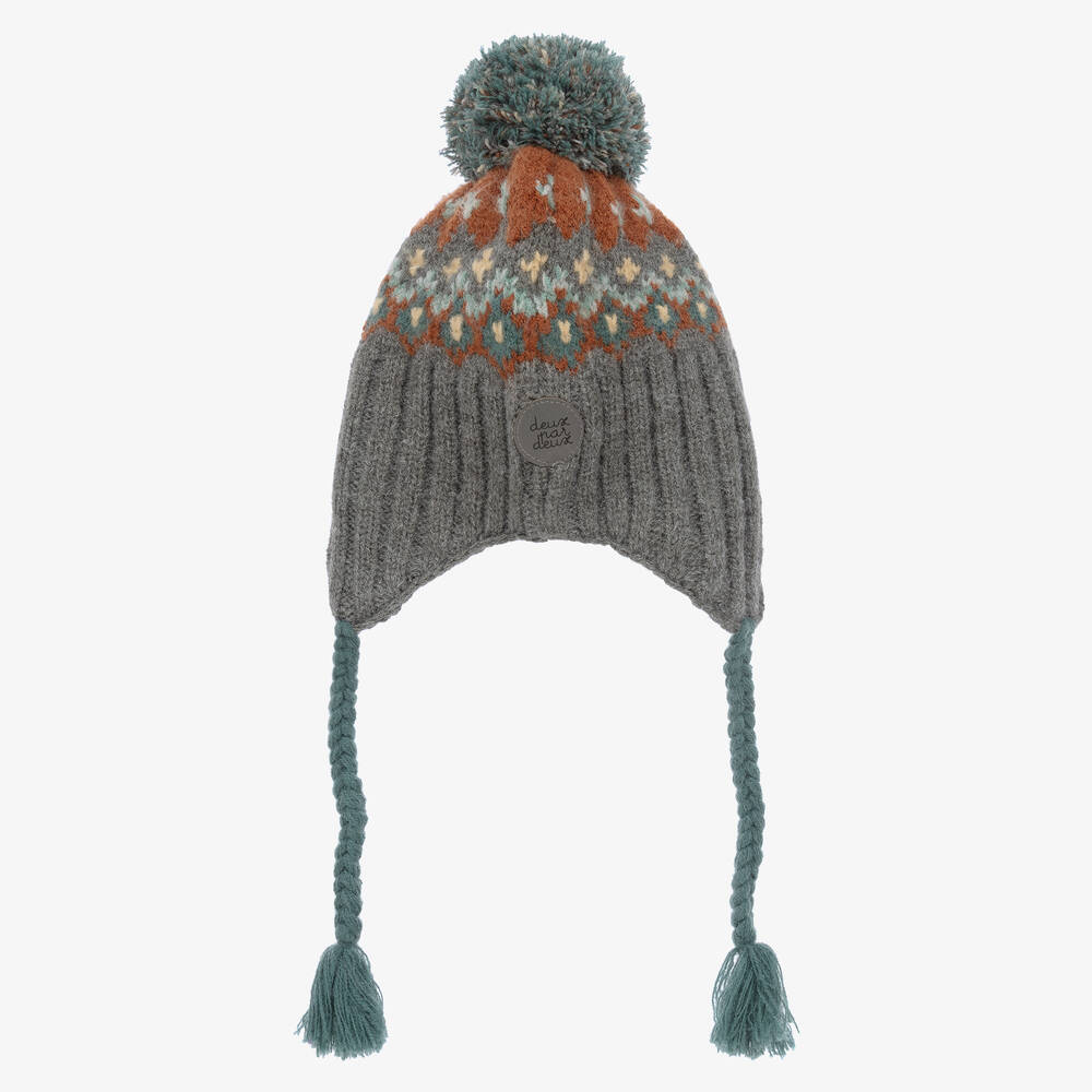 Deux par Deux-قبعة بوم-بوم مزيج أكريليك محبوك لون رمادي للأولاد | Childrensalon Outlet