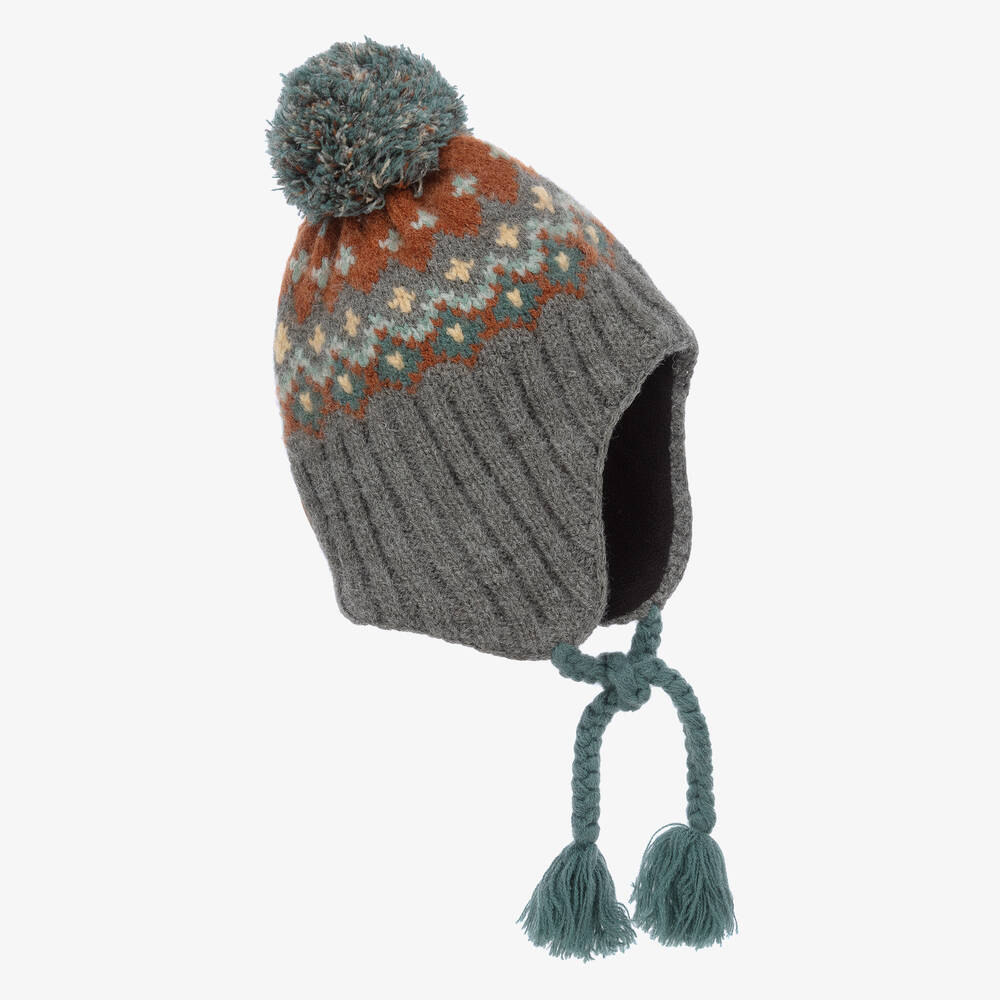 Deux par Deux - Boys Grey Fair Isle Pom-Pom Hat | Childrensalon