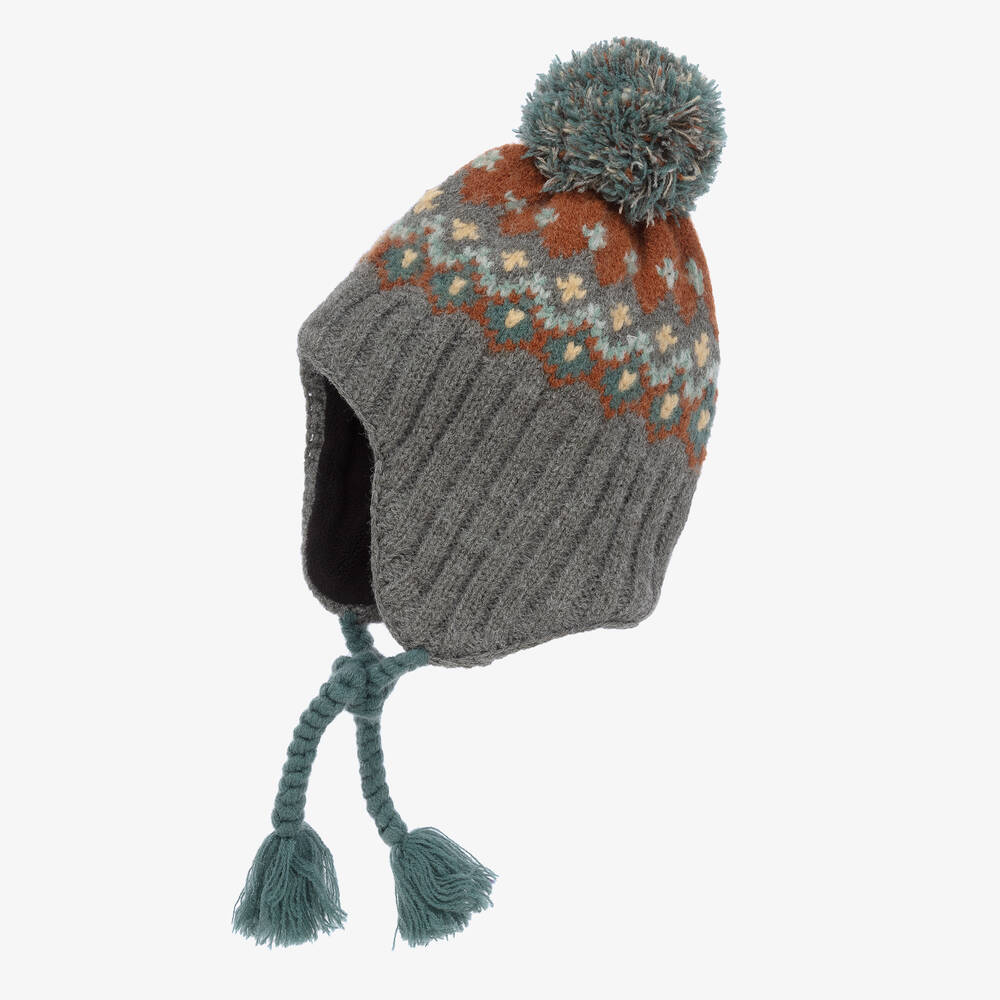 Deux par Deux-قبعة بوم-بوم مزيج أكريليك محبوك لون رمادي للأولاد | Childrensalon Outlet